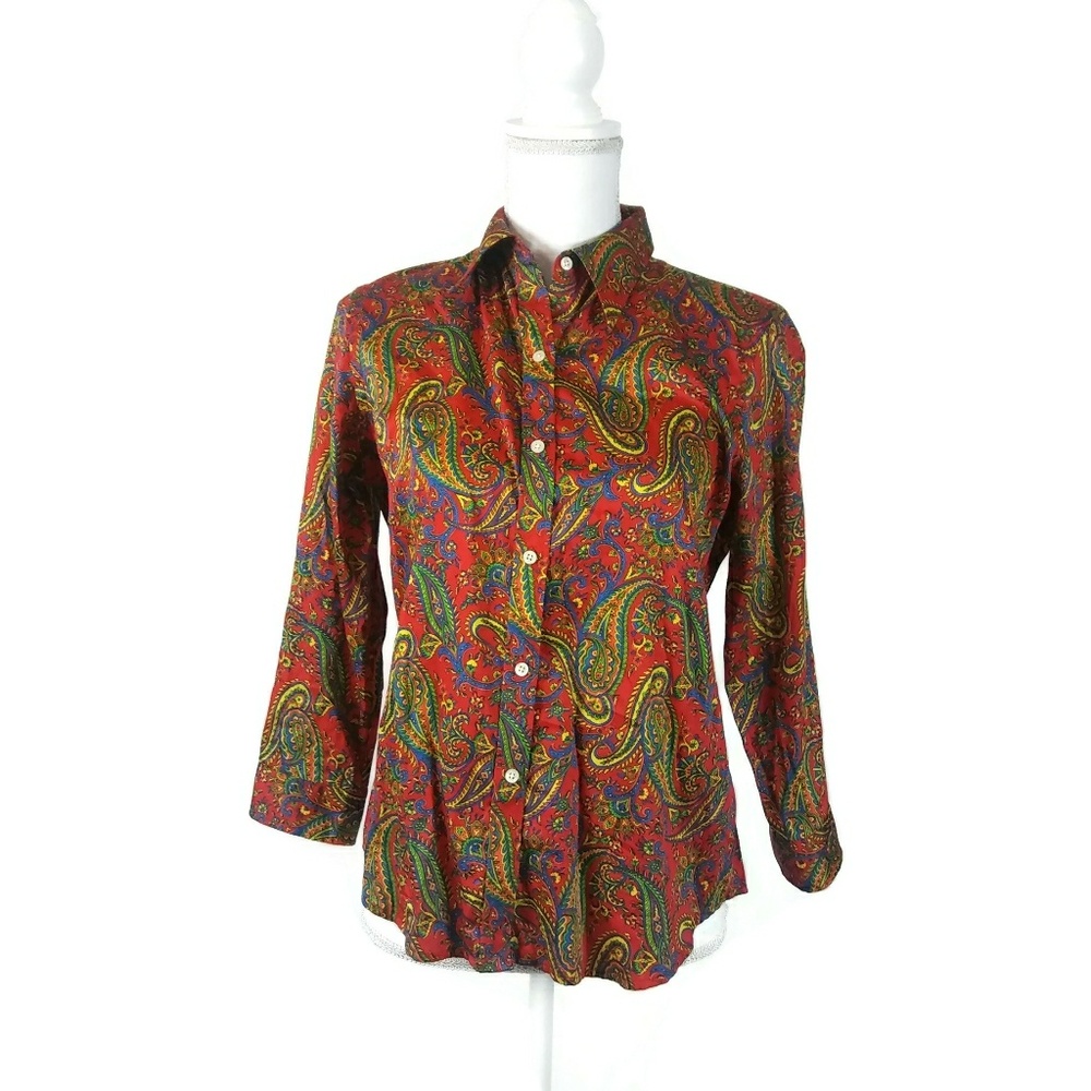 LAUREN Ralph Lauren Red Paisley Button Down Shirt - Picture 2 of 6